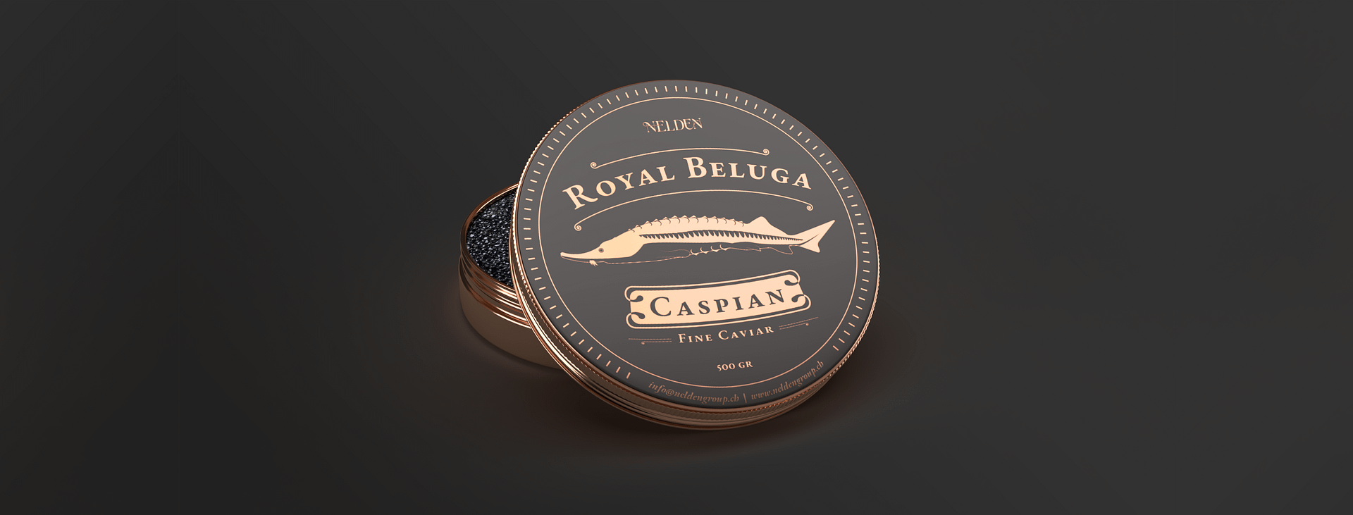 Nelden: Diseño de paquete de caviar “Royal Beluga”.