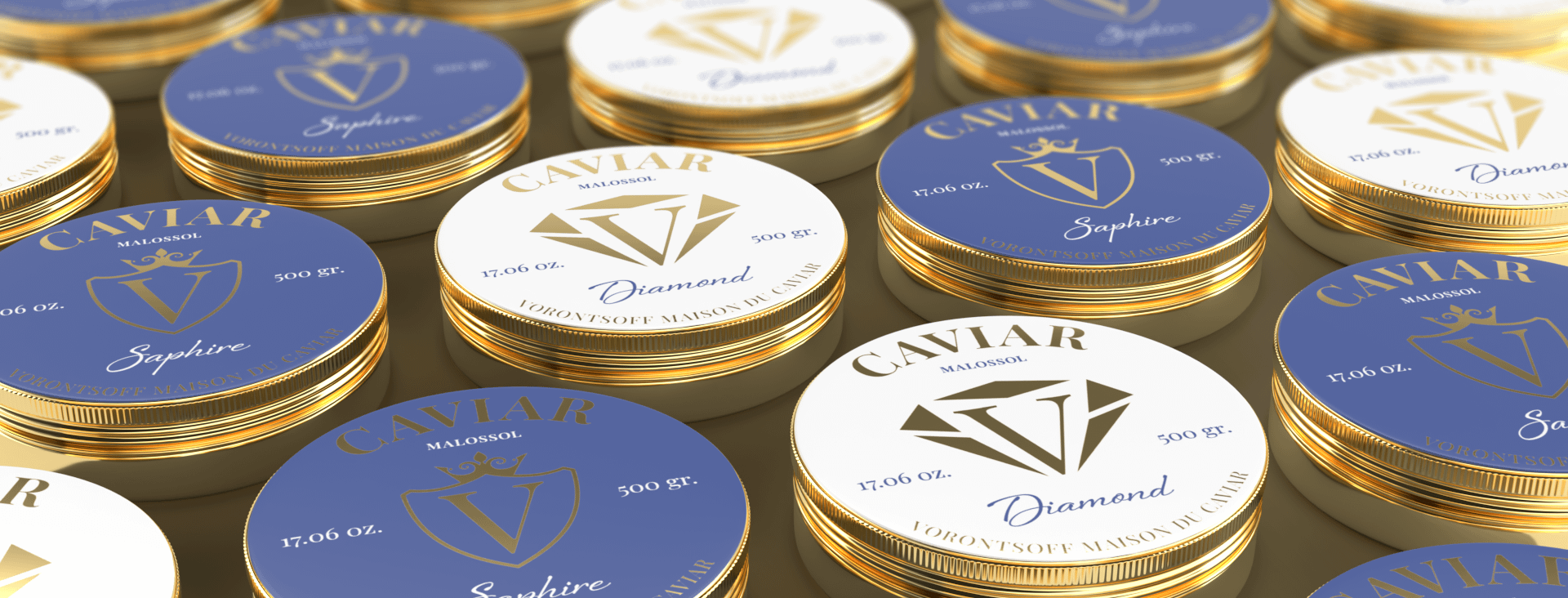 Vorontsoff: Diseño del paquete, “Maison Du Caviar”.